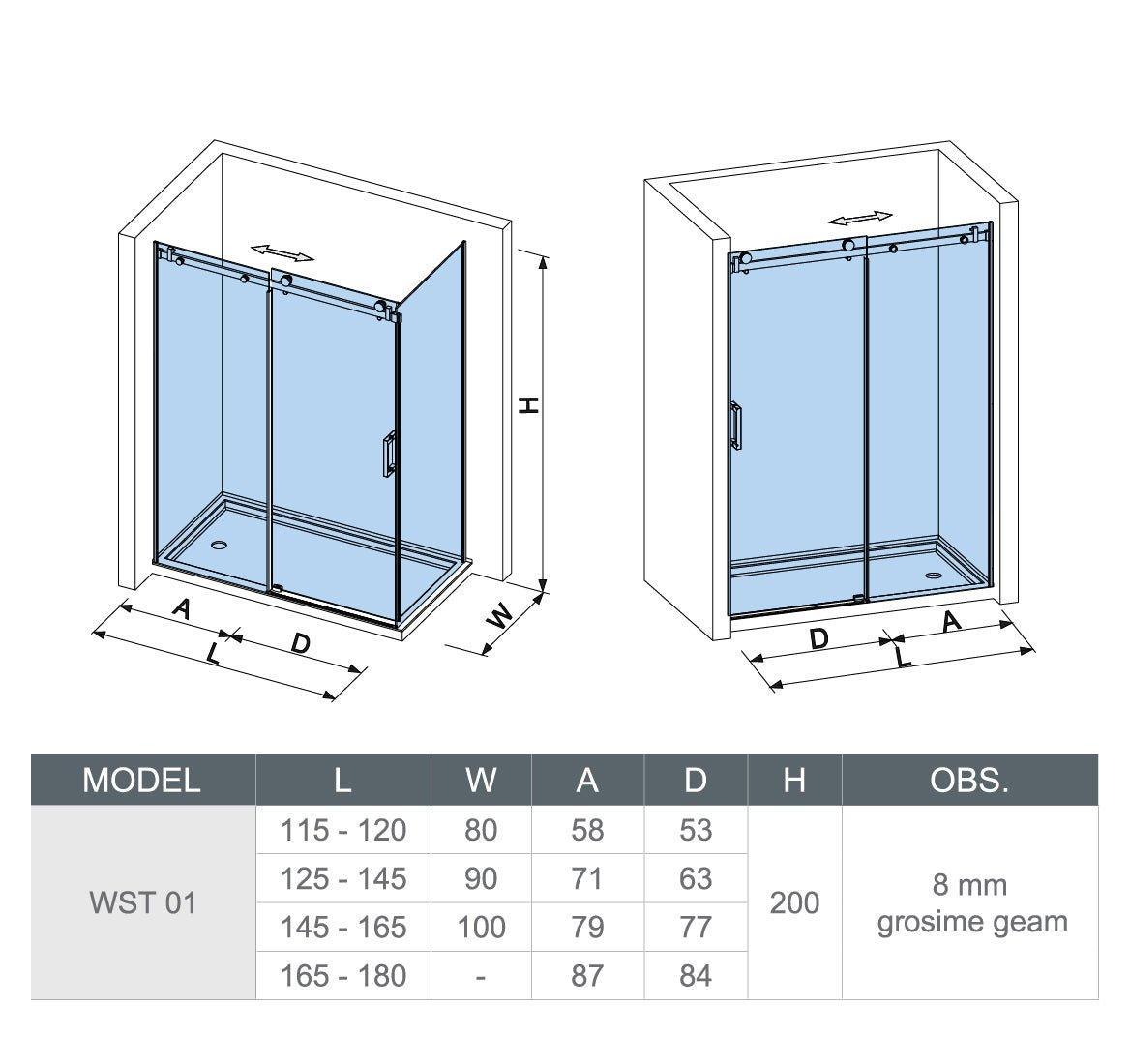 Cabină de duș dreptunghiulară Nova profil cromat, sticlă transparentă, 8MM - Kabine.ro - Cabina de dus