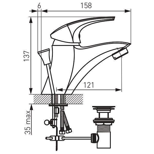 Metalia 57 - baterie stativa lavoar 145 mm, fără ventil FERRO - Kabine.ro - Baterii