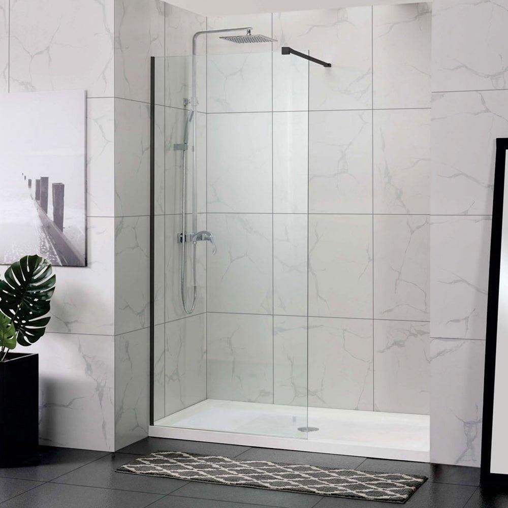 Perete de duș fix Europe Black, sticlă transparentă, tip walk-in, 8MM - Kabine.ro - Usi pentru dus