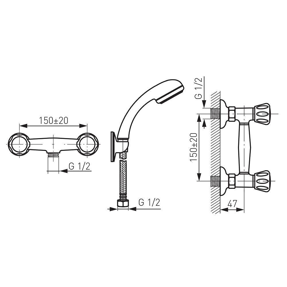 Standard - baterie perete dus cu set de dus inclus - Kabine.ro - Baterii