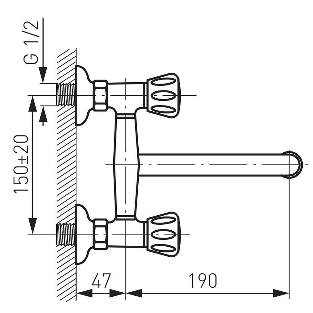 Standard - baterie perete lavoar/spalator - Kabine.ro - Baterii